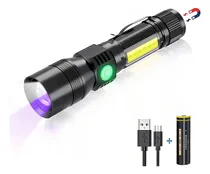 Comprar Linterna táctica UV recargable por USB, 1800lm, 7 modos de iluminación, luz fuerte, luz roja, función impermeable UV, linterna COB Easytao 1079