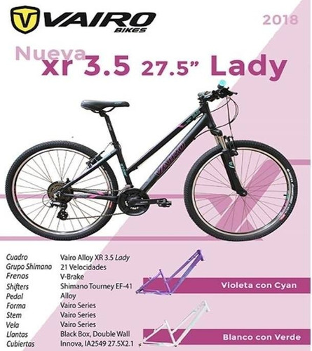 Bicicleta Mountain Bike Vairo Xr 3.5 Lady Rod 27.5 21v Dama
