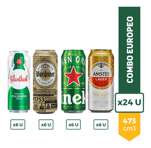 Combo Cervezas Grolschx6 Warsteiner X6 Heineken X6 Amstel X6