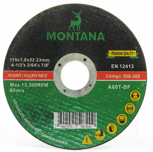 Disco Corte 4 '' Metal Montana 115x1.0mm   25 Unidades