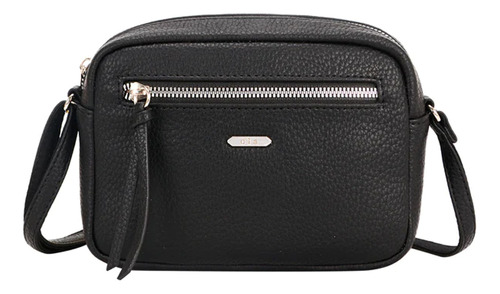 Cartera Bandolera Ola 23205 De Símil Cuero  Negra Asas Color Negro