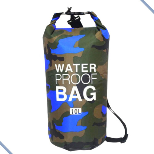 Bolsa Impermeável Saco Estanque 10 Litros Camping Bag Cor Preto Com Azul Claro