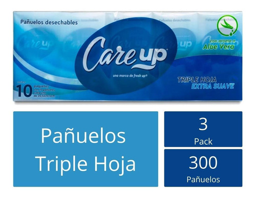 3 Pack De Pañuelos Faciales Aloe Vera Care Up  300 Unds