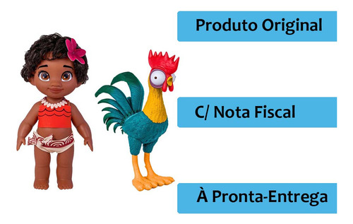 Boneca Moana Bebê + Galo Hei Hei Disney Vinil - Cotiplás