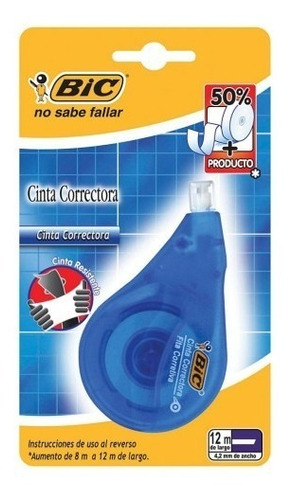 Cinta Correctora Blanca Bic Roller 4.2 Mm Por 12 Metros