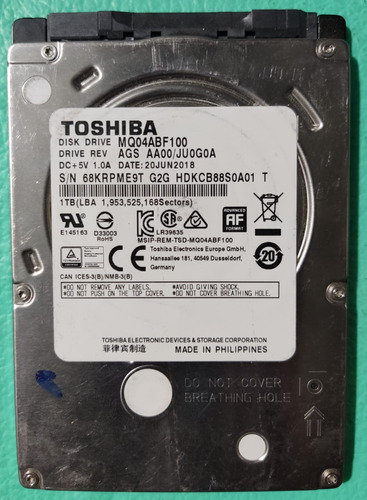 Disco Duro 1tb Toshiba Modelo Mq04abf100 Usado