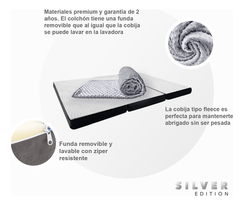Pack Colchón Queen Size Plegable Silver Edition + Cobija Blanco