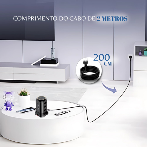 Extensão Tomada De Torre 9tomadas 4usb 2type-c Coibeu Preto