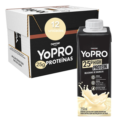 Yopro 25g Proteinas Milkshake Baunilha 250ml (12 Unidades)