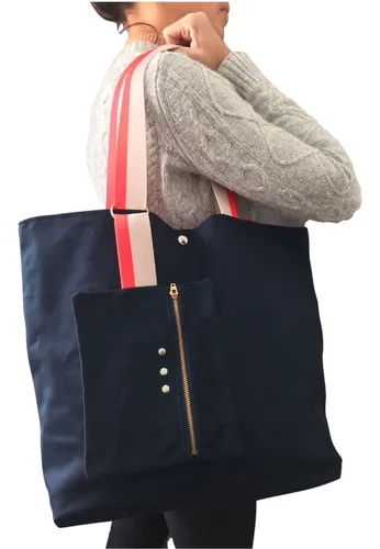 Bolso Tote Bag Cartera Lona Gabardina Forrado Interno Tachas