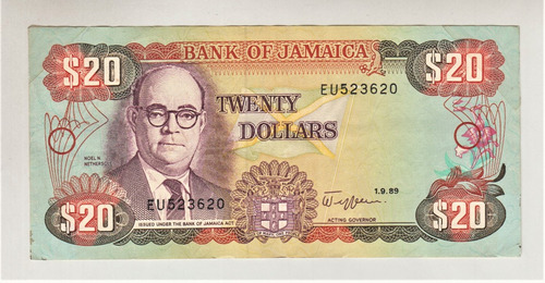 Billete Jamaica 20 Dólares 1989 (c85)