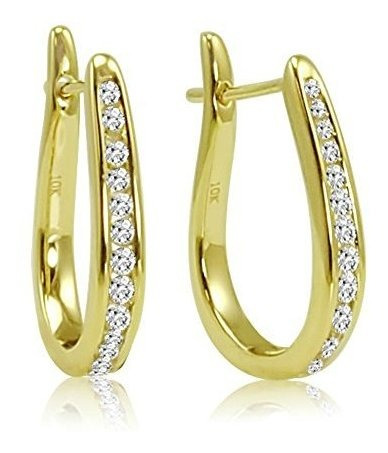 Aros De Diamante 1/4 Ct Igi En Oro 10k | Mujeres Y Niñas