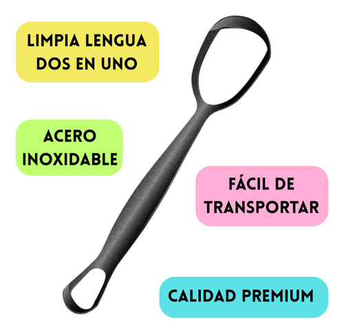 Limpia Lengua Acero Inoxidable Dos En Uno Negro