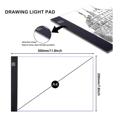 Mesa De Luz Para Calcar Con Brillo Ajustable A4 Led Tableta