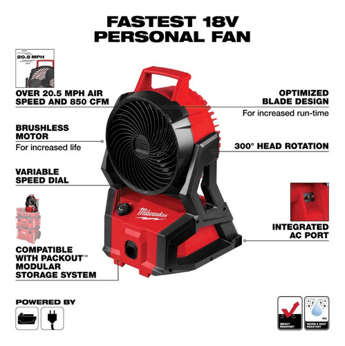 Ventilador Sin Escobillas Packout 0818-20 M18