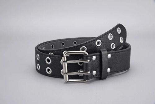 Cinturón Unisex De Piel Con Doble Hebilla Estilo Punk