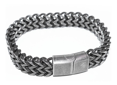 Pulseira Masculina Motoqueiro De Aço Envelhecido Inox Retrô