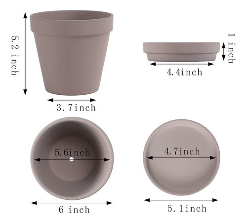 Maceta De Arcilla Gris De 6 Pulgadas Fcacti Para Planta Con