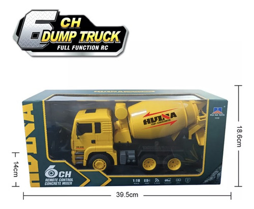 Camión A Control Remoto Mezclador 1/18 Huina Bateria Usb Col Amarillo
