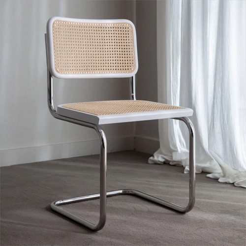 Sillas Cesca De Comedor Cocina Caño Y Madera Rattan X4 Unid Estructura De La Silla Cromo Asiento Blanco