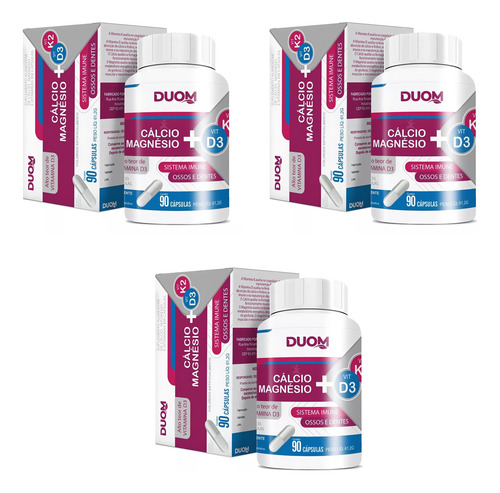 Kit 3 Duom Cálcio + Magnésio + Vit D3 + Vit K2 90cps