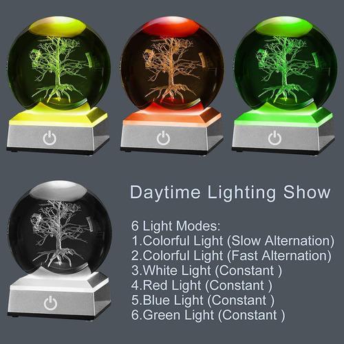 Bola De Cristal 3d Del Árbol De La Vida Con Luz Led Colorida