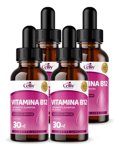 Kit Com 04 - Vitamina B12 Em Gotas 30ml Celliv