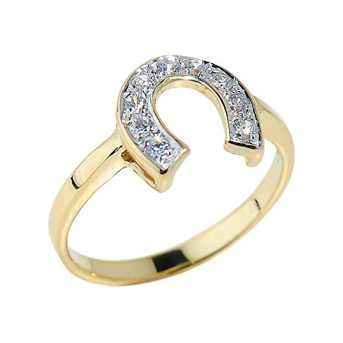 Anillo Fino De Oro Amarillo De 14 K Con Diamantes De La Suer