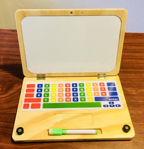 Imagen 1 de 4 de Pizarra Notebook Compu Infantil En Madera Pizarra Marcador