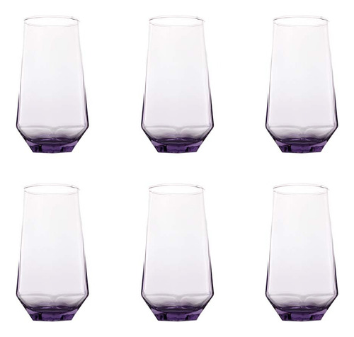 Set 6 Vasos Diamante Vasos De Vidrio Vaso High Ball 550 Ml Color Morado