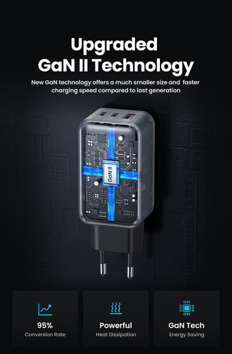 Cargador De Pared Nexode 3 Puertos De Carga Rápida Ugreen 65w Usb A + 2 Usb C (gris) - 10334