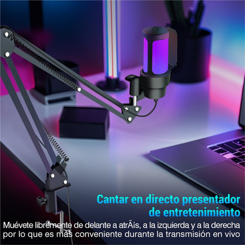 Microfono Condensador Rgb Microfono Con Trípode Para Podcast