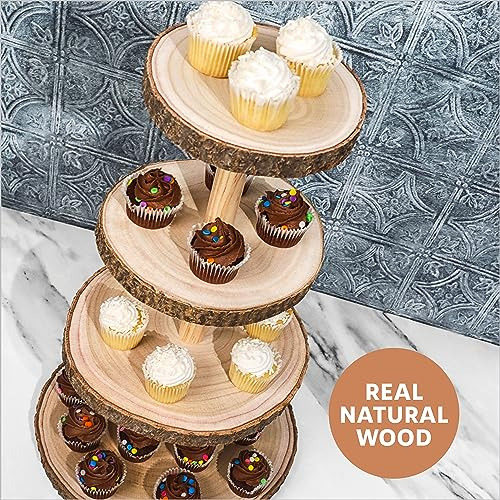 Torre De Postres Rústica De 4 Niveles Para Eventos Y Bodas
