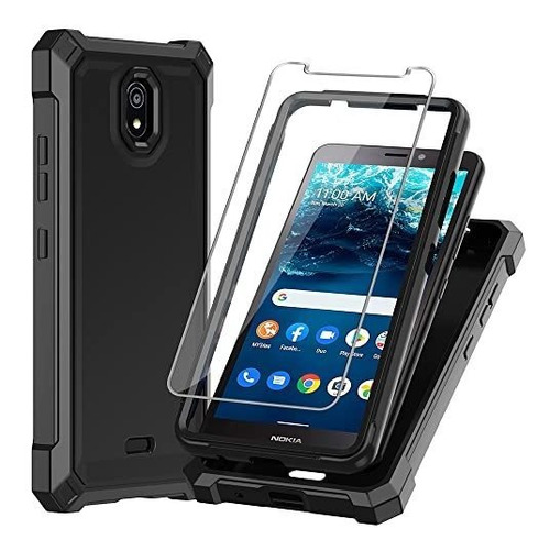 Para Nokia C100 Caso, Con Tempered Glass Screen Qt79t