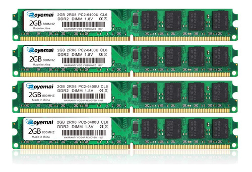 Kit De 8 Gb (4 X 2 Gb) Ddr2 800 Mhz Udimm Ram, Royemai Ddr2-