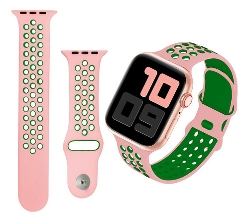 Correa Deportiva Extensible Compatible Con Apple Watch Color Rosa/verde | 38/40/41 Mm | M/l