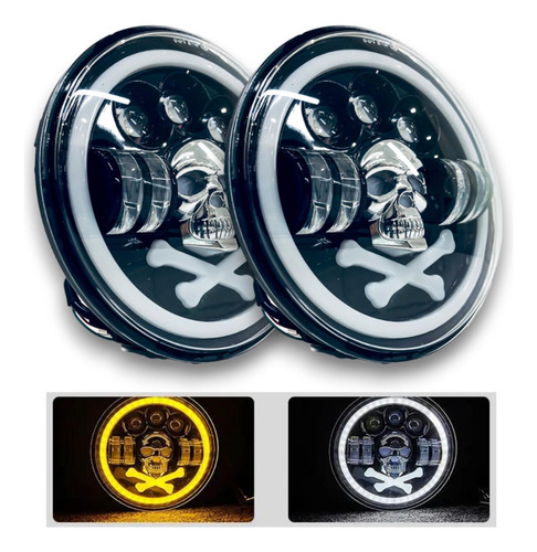 2 Faros Opticas Led Calavera 7 Pulgadas Universal Para Jeep