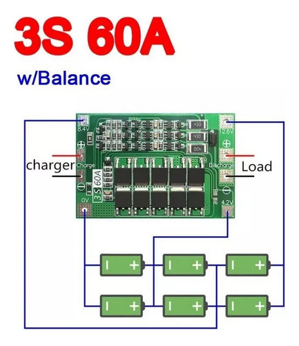 Modulo Proteccion De Carga Baterías Litio 3s 60a Balanceado