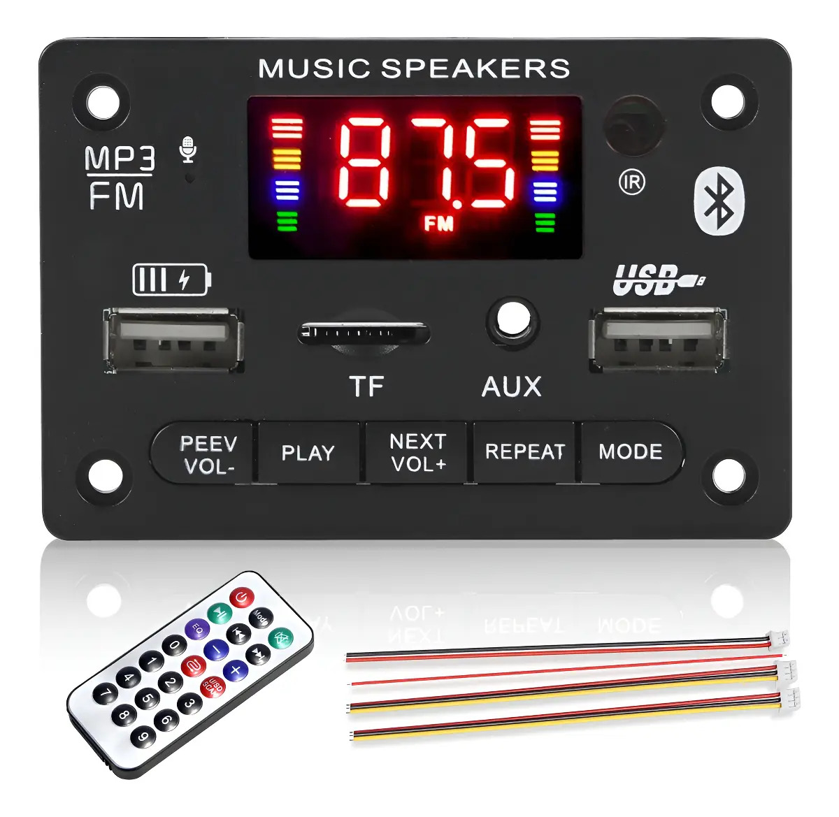 Modulo Rep Audio Bluetooth Mp3 Usb Aux Fm Microfono 5voltios Negro