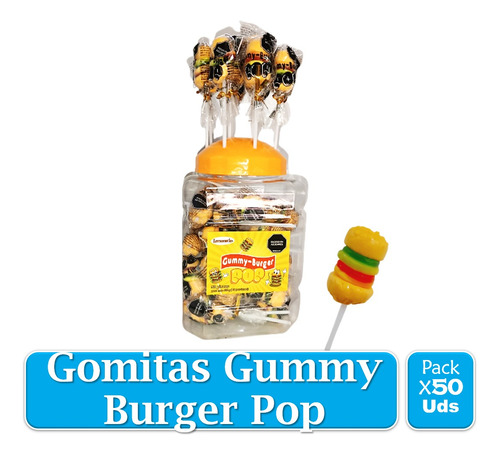Dulces Gomitas Hamburguesa Gummy Burger Pop X 50 Uds