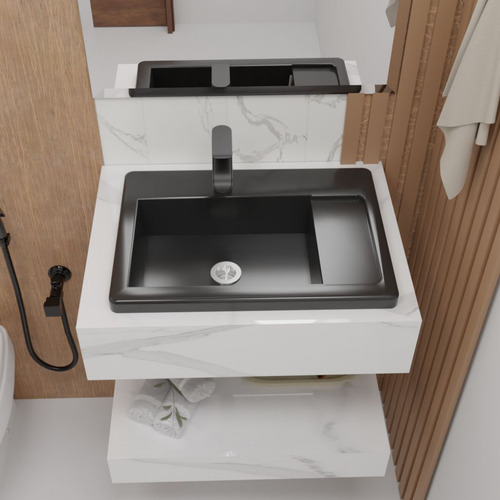 Bancada De Porcelanato Prime Calacata Com Cuba Preta 62x45