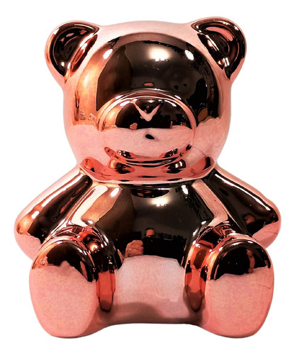 Estatueta Escultura Decorativa Urso Cromado Brilhante Cor Rose