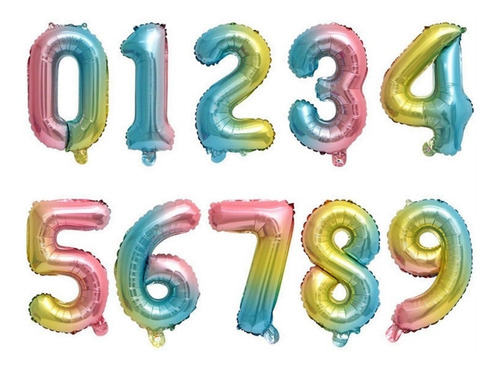 Globos Numeros Foil Metálicos Multicolor 70cm Para Aire