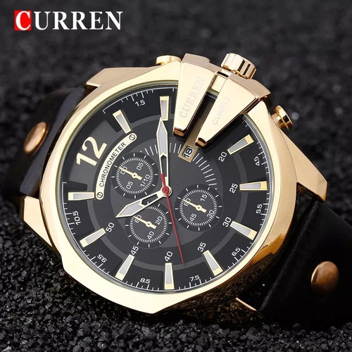 Relógio Curren 8176 Preto Com Dourado Luxo