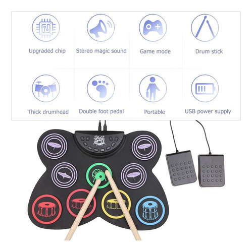Roll Up Electronic Drum Set Practice Drum Pad 7 Drum Pad