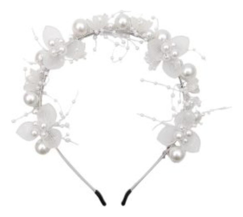 Tiara/diadema Con Perlas Y Flores Blancas 