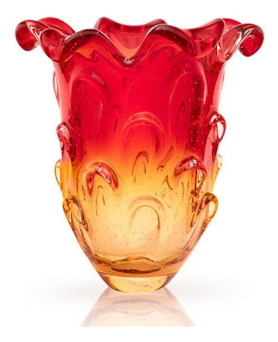 Vaso Em Cristal Murano Vermelho E Âmbar - São Marcos 37cm