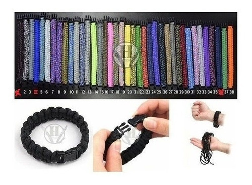 Imagen 1 de 7 de Pulsera De Cordon Tactico Varios Colores Negro Verde Camuflado Tan