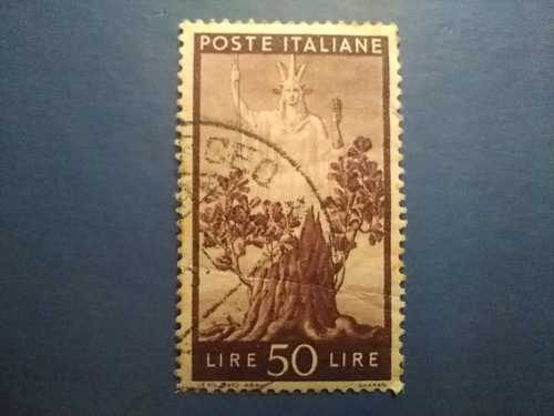 Italia 50 Liras Renacer De La Democracia Año 1945 Estampilla