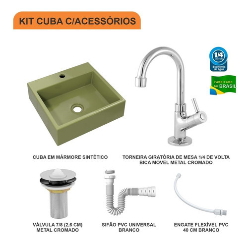 Cuba Q395 C/torneira+válvula 7/8+sifão+flexível Cor Verde Acqua